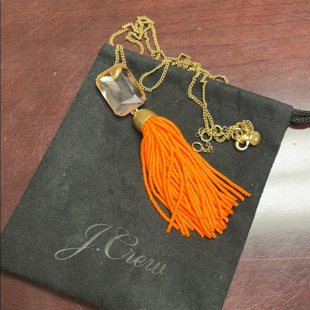 J Crew orange pendant necklace w/ gold tone chain.